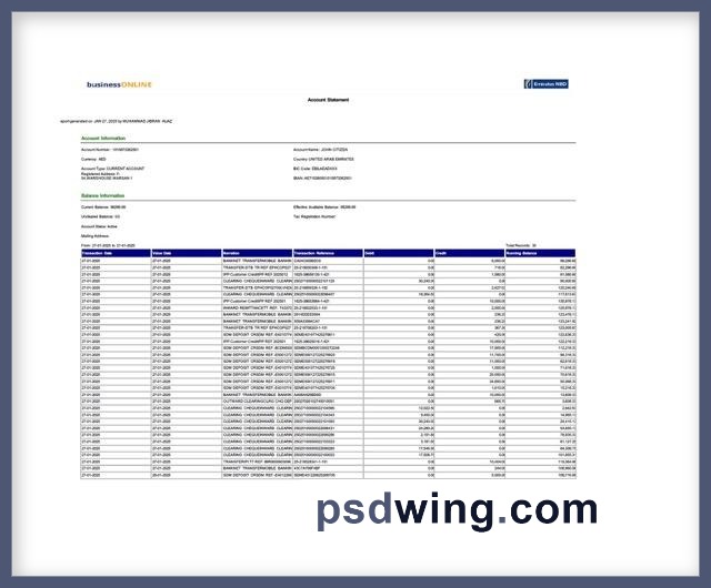 UAE Emirates NBD Account Statement (Version 2, Word)